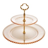 Prato Duplo 19X32x24cm Cristal Ecológico Para Doces Pearl Âmbar Metalizado